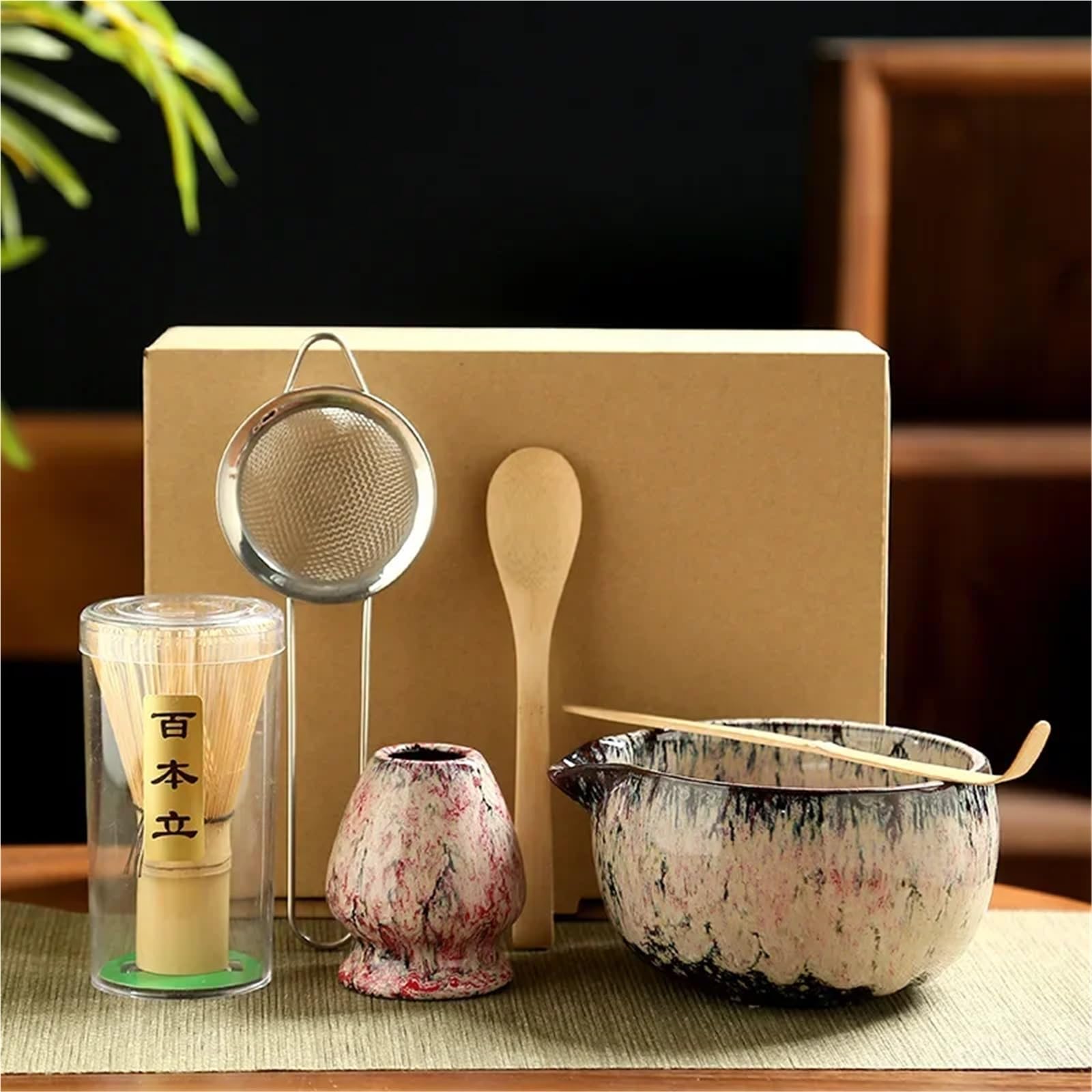 Juego de 6 licuadoras de matcha con batidor, cepillo, cucharilla y horno for tienda de bebidas, herramientas for preparar té. Juego de Té Matcha(White 6pcs)