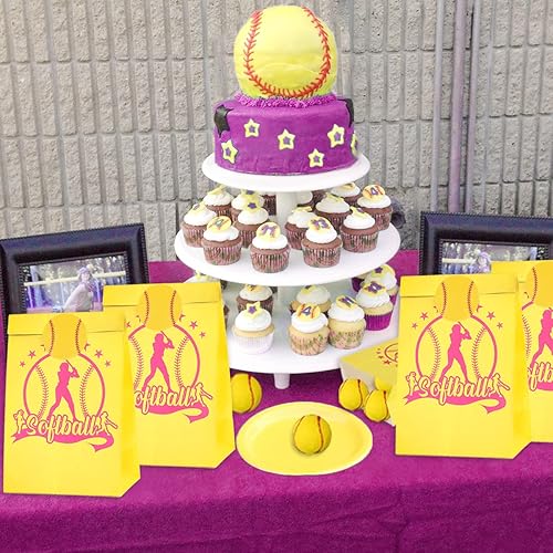 Miniatura 4 de JOYMEMO Paquete de 16 bolsas de softbol para fiestas con calcomanías, bolsas de papel de regalo de regalo de lanzamiento rápido para niñas,