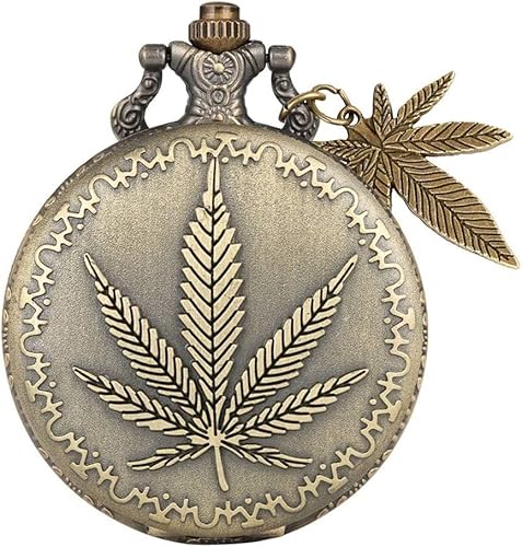 MOBEBI Relojes de Bolsillo, Colgante de Hoja de abalorio, Reloj de Bolsillo de Cuarzo de Bronce, Collar Retro, Reloj, Regalos for Hombres y Mujeres