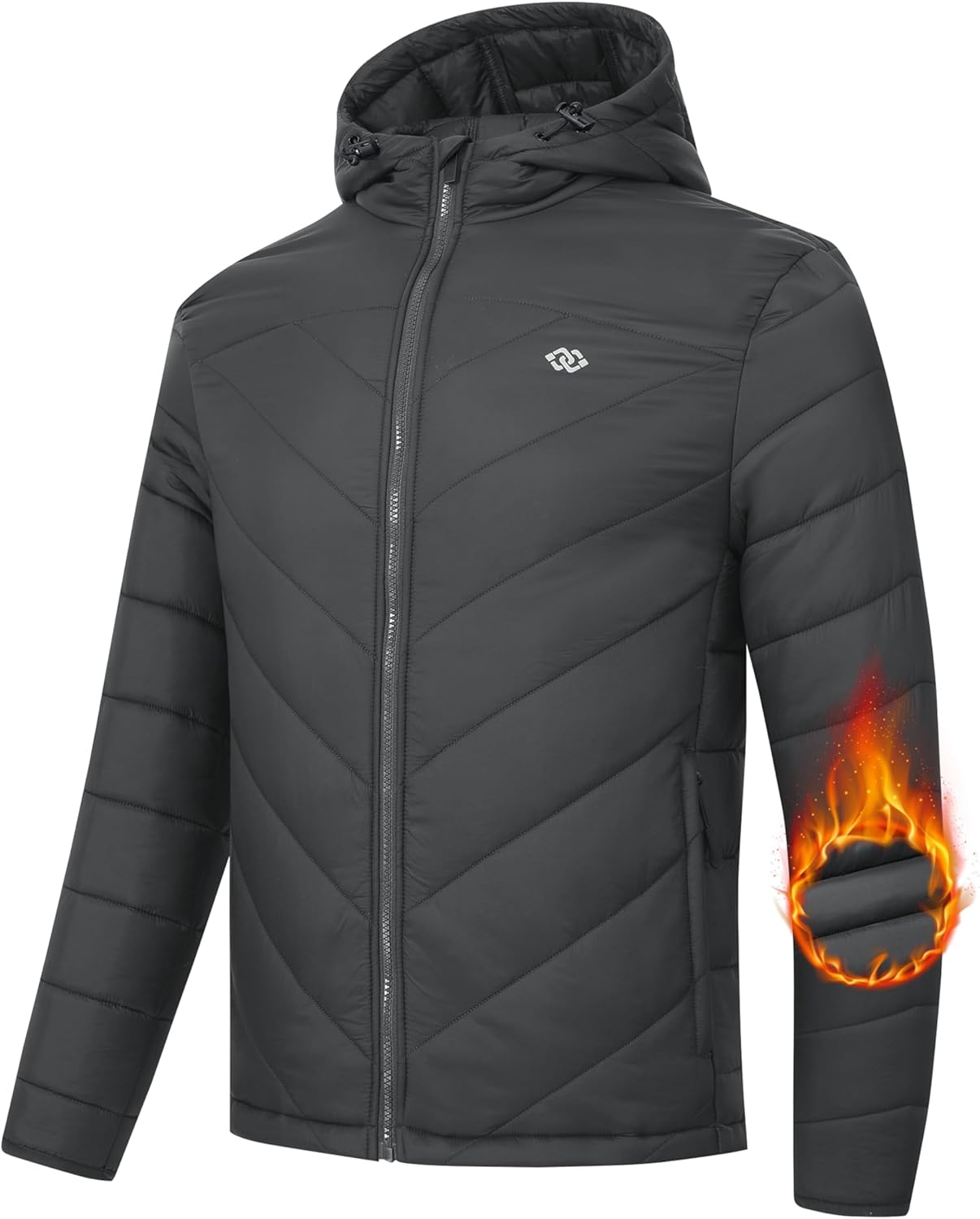 MoFiz Men's Lightweight Puffer Jacket Hooded Insulated Winter Puffy Coat Full Zip Water Resistant Windproof Hiking Jacket