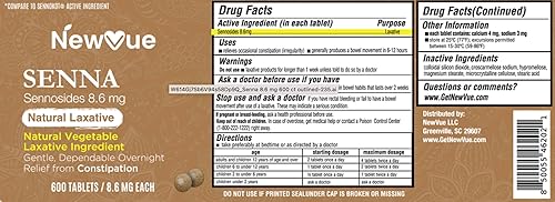 Miniatura 3 de Laxantes Senna (tabletas de 8.6 mg) con senósidos naturales (600 tabletas por botella)  Tamaño del paquete económico para hinchazón, estreñimiento,