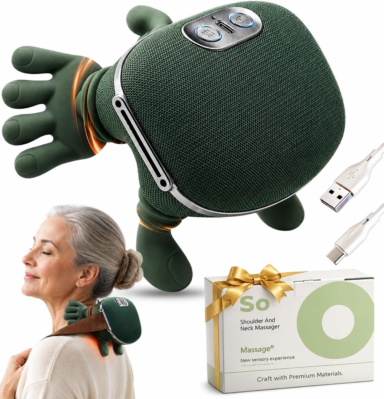 BeFit24 Masajeador Cervical 4D con Calor, Inalámbrico, Masajeador de Cuello, Hombros y Espalda, Alivio Rápido del Dolor y Contracturas, Relajación Profunda en Casa y Oficina, Ideal como Regalo