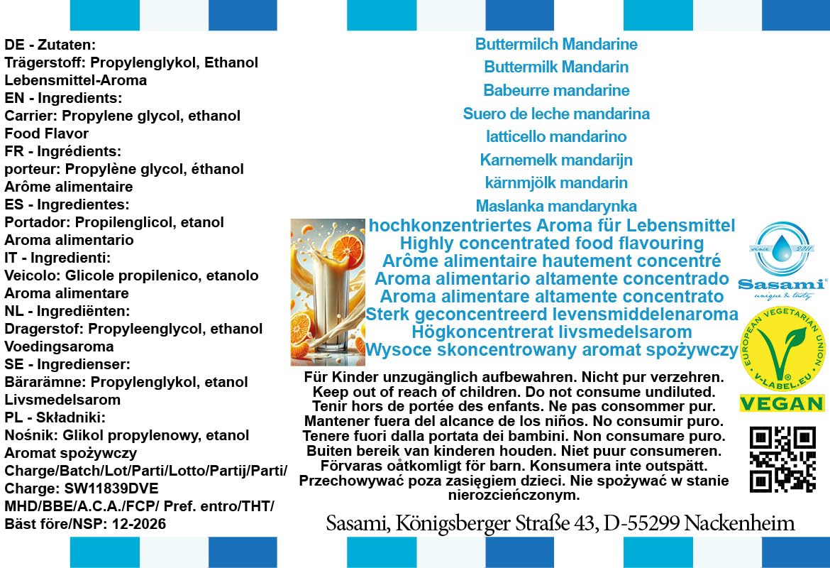 Buttermilch Mandarine Aroma Konzentrat - Vegan - Sasami - 100ml