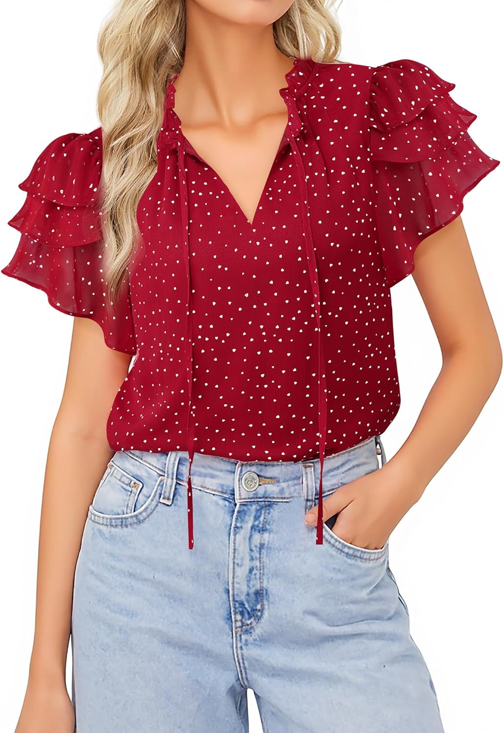 Lotusmile Summer Chiffon Dressy Casual Blouses Elegant Ruffle Short Sleeve Work Tops for Women Trendy - Image 2