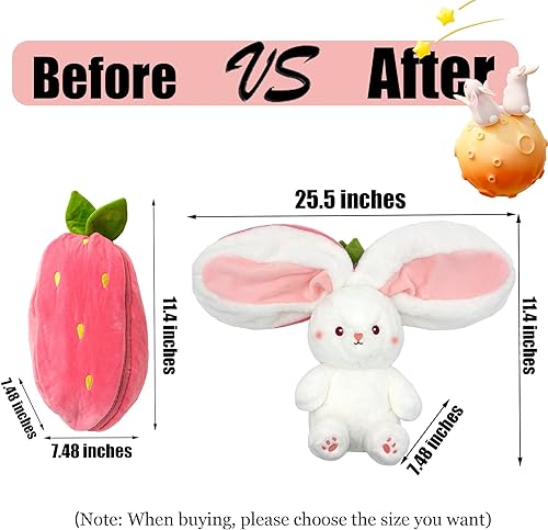 Miniatura 10 de YOUBLEK Peluche de conejo, muñeca reversible de zanahoria, conejito de fresa con cremallera, lindo conejo suave, decoración de almohada para niños y