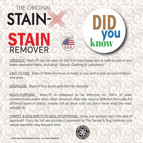 STAIN-X Cleaner | Effective Stain Remover for Laundry, Carpet, Clothing, Upholstery and Other Washable Fabrics - Value Pack (128 oz)