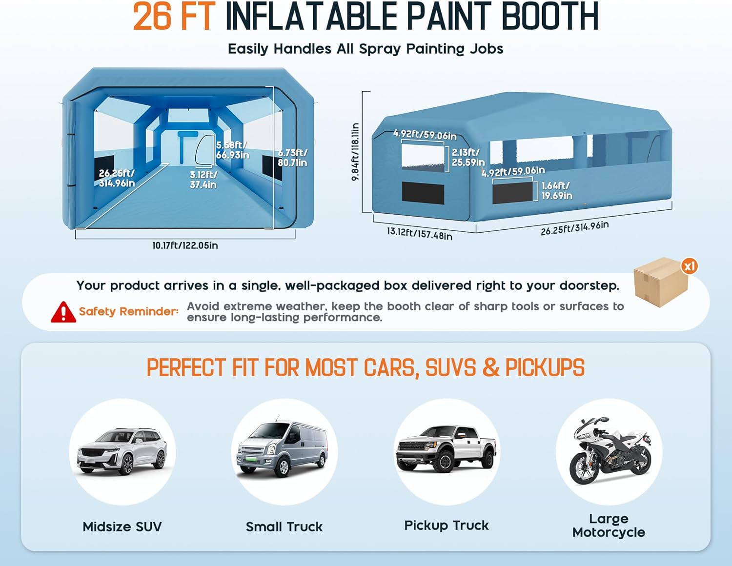 Albott 26.2x13.1x10 FT Inflatable Paint Booth with 950W+550W Blowers, Upgrade 4-Stage Filters System & Peak Roof, Portable Paint Booth with PVC Windows for DIY, Mobile Detailing, Auto Refinish
