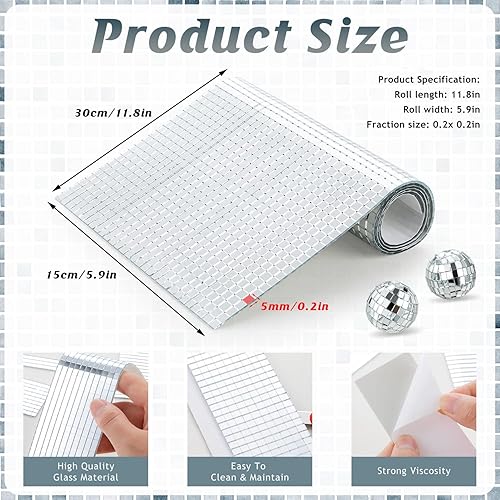 Miniatura 3 de 10800 azulejos de mosaico de espejo, azulejos de discoteca autoadhesivos de 0.197 x 0.197 in, azulejos de discoteca de espejo cuadrado, calcomanías