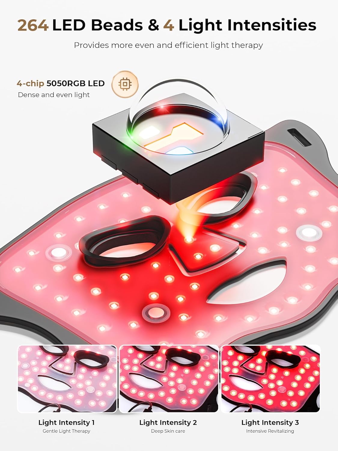 LED Light Therapy mask (E106A) for Face, LED Light Therapy Mask with Adjustable Brightness and Timer, Soft Silicone Red Light Therapy Mask for Home & Travel, Black image 5