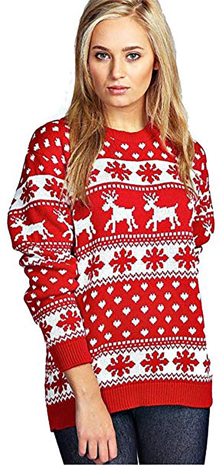 mymixtrendz Women Ladies Xmas Reindeer Snowflake Long Sleeves Christmas Jumper Sweater Top