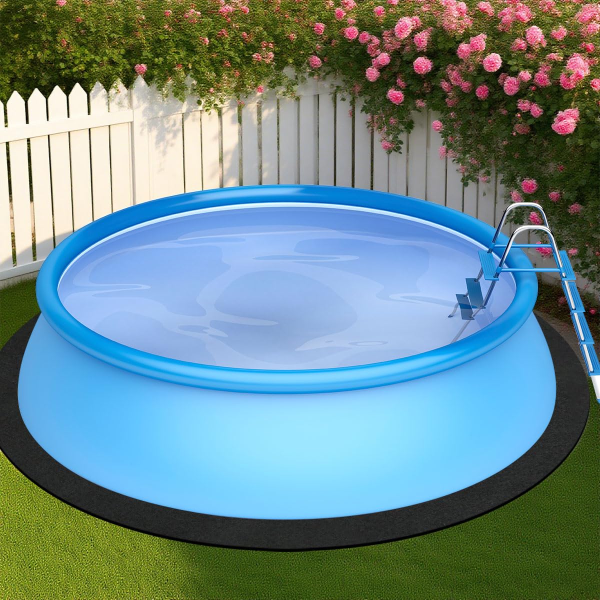 Redonda Base Piscina, 370cm Tapiz Suelo Piscina, Suelo Antideslizante Exterior Piscina, Protector Piscina Suelo, para Piscina Protector De Suelo Piscina Adecuado - Negro