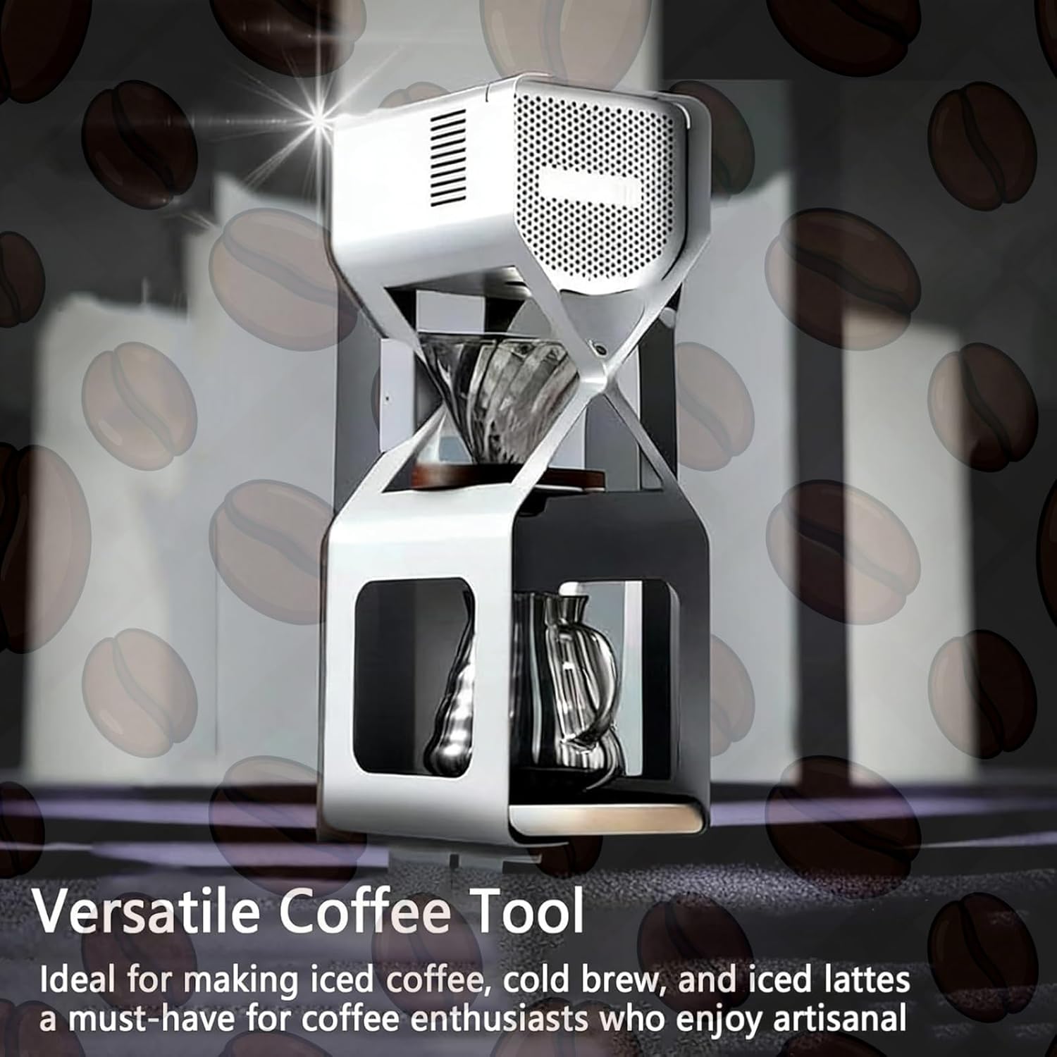 Electric Ice Drip Coffee Maker,Digital Coffee Maker Iced Brew Coffee Machine, Audible and Visual Alarm, With LED Touch Screen, Range 0-5°C, Flow Rate 50–600 Ml/h, For Home/coffee Shop(White)