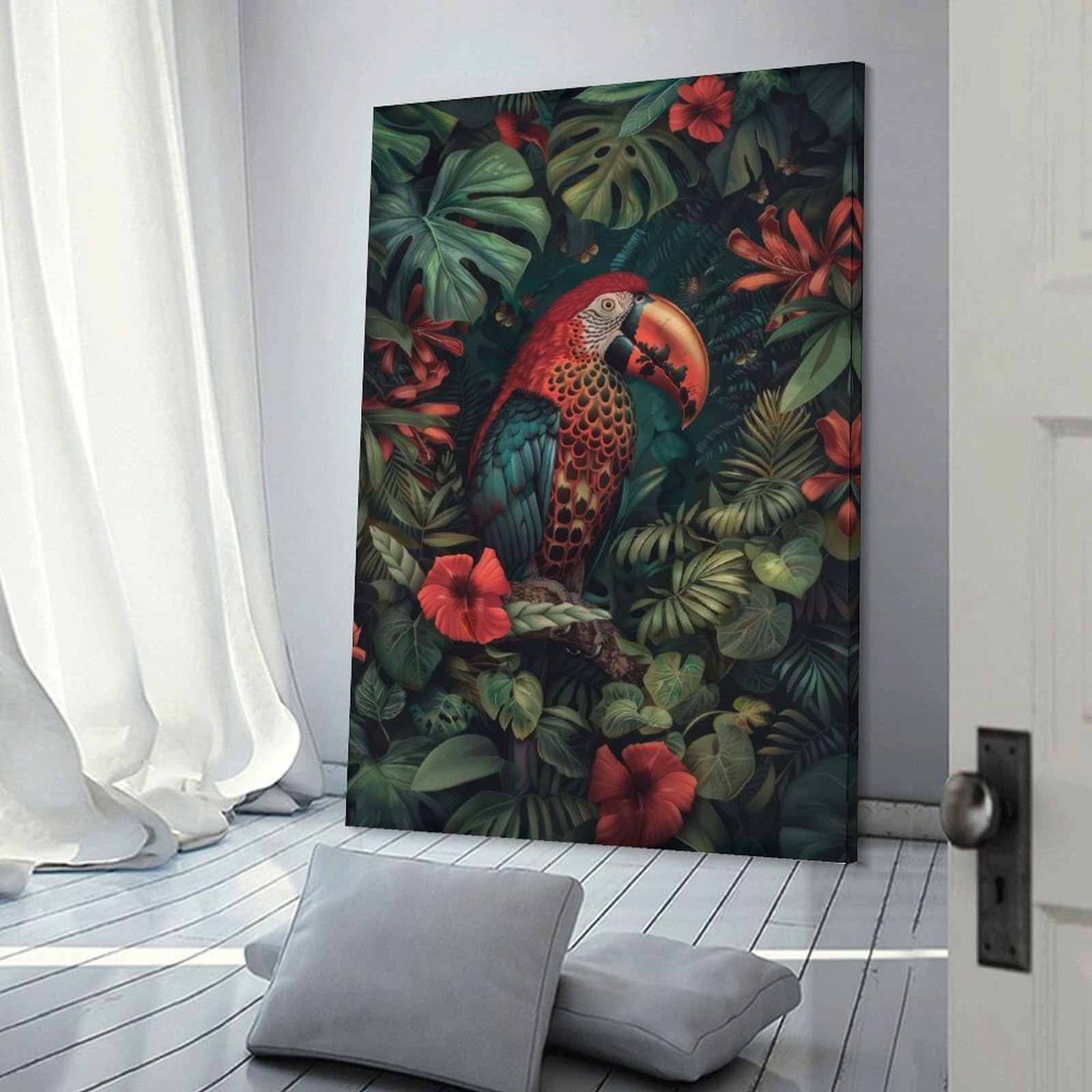 Junmoney Blossoming Macaw Home Decor Wall Art 20x30inch(50x75cm), for Office, Study Or Home Workspace, Home Office Artwork with Decorative Appeal