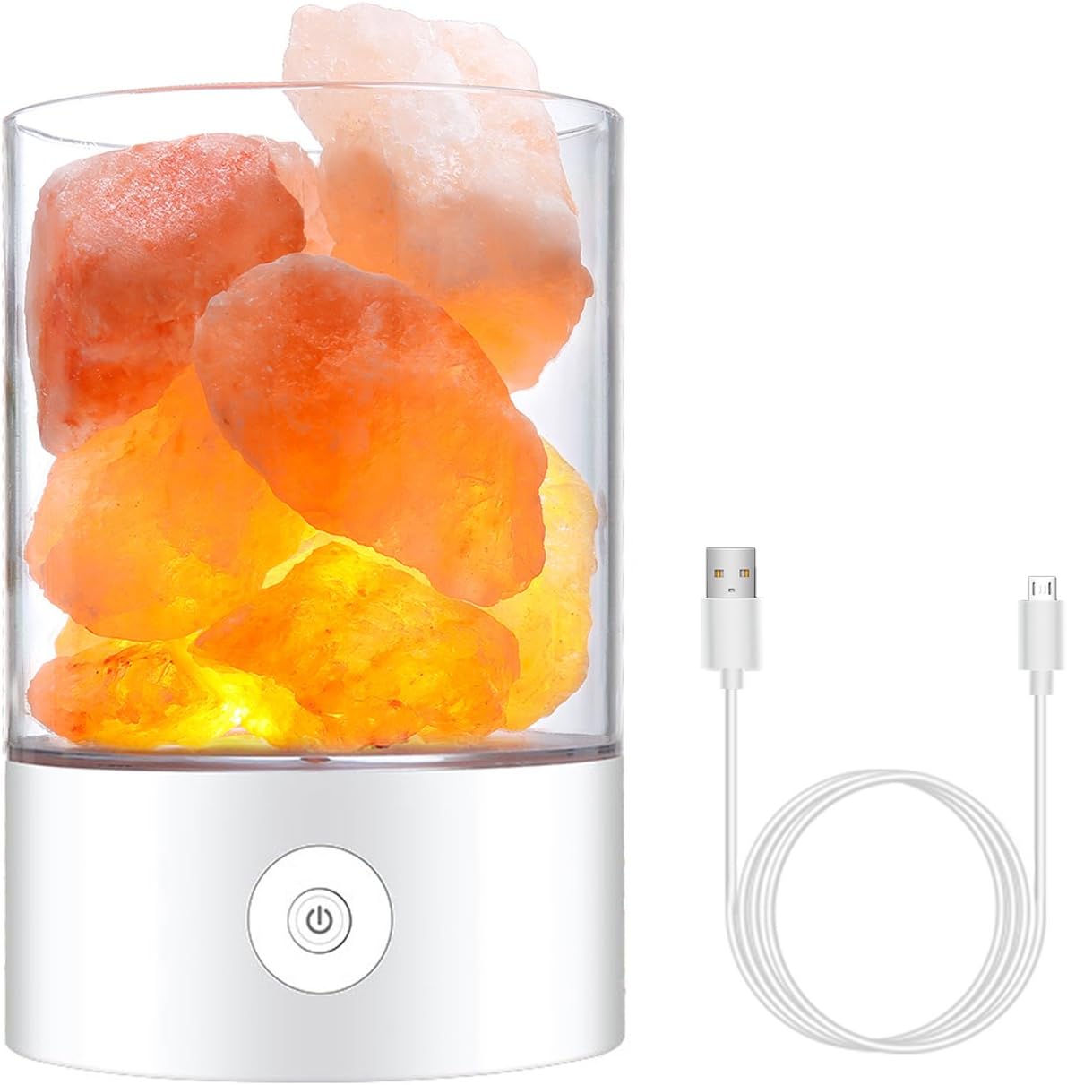 Himalayan Salt Lamp, Wisteke Natural Crystal Rock 7 Colors Salt Light, with Basin Design and Touch Brightness Dimmable Control Function, 780 gram, LED Bulbs (White)