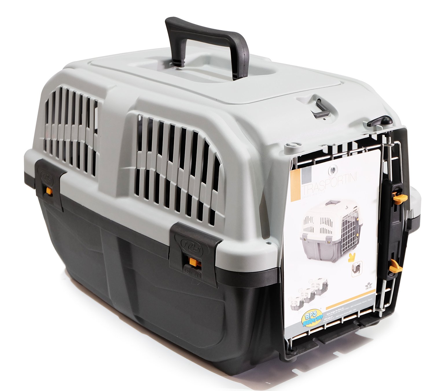 BPS (R) Transportín de plástico para Perros y Gatos Mascota Color Gris/Gris Oscuro 55 * 36 * 35cm Tamaño M BPS-4141