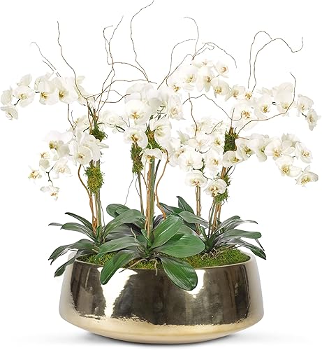 Miniatura 8 de Maceta redonda y elegante de cerámica plateada para centro de mesa, moderna maceta decorativa para interiores y exteriores, 5 pulgadas de alto x 12