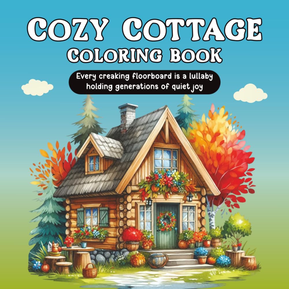 Cozy Cottage Coloring Book: Cute Cozy Cottage, Countryside Homes, Cute Cabins, Gardens & Peaceful Scenes and Relaxing, Simple Bold and Easy Coloring Book for Adults and Teens