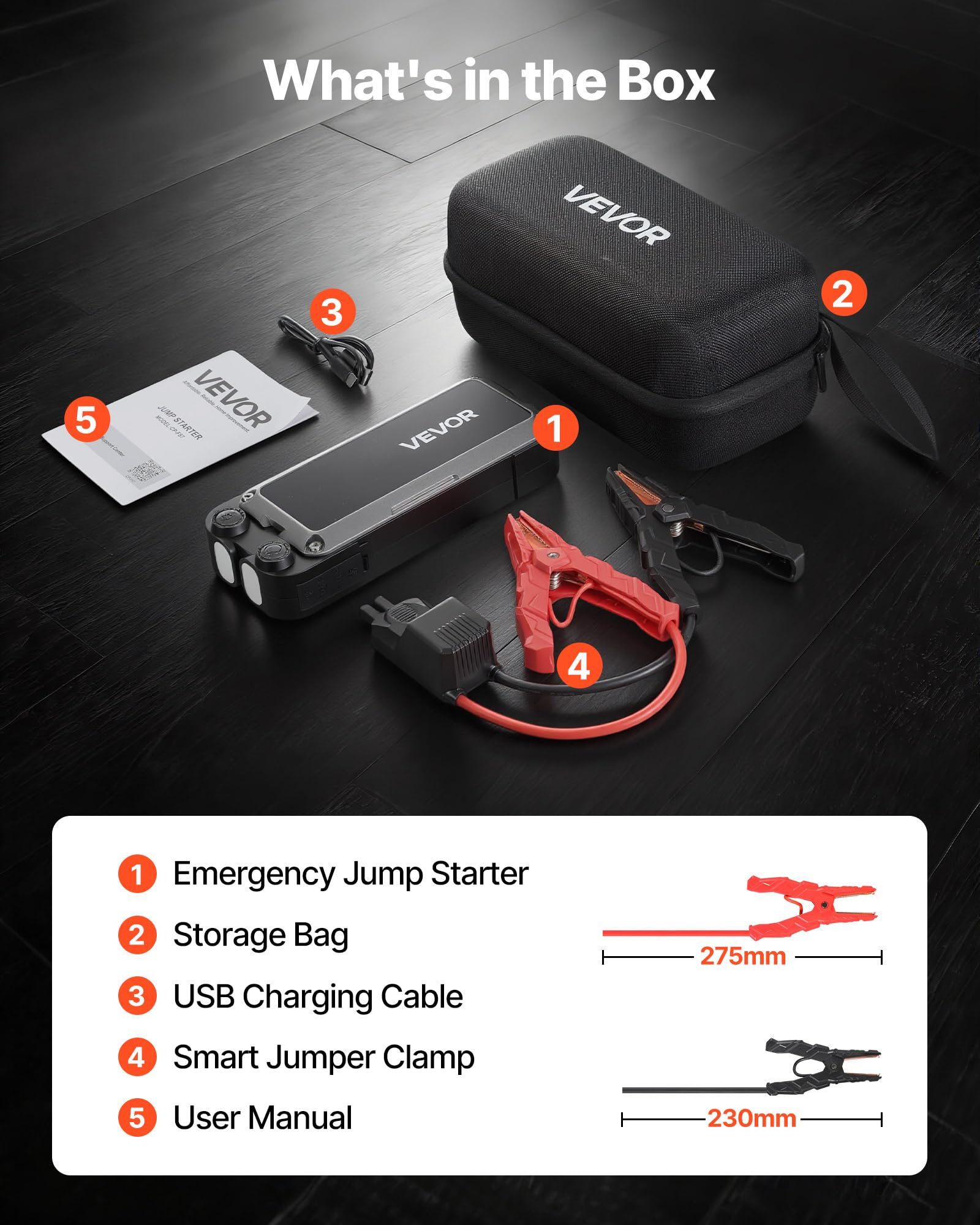 VEVOR Arrancador de Batería 4500A Pico 24000mAh, Arrancador de Baterías de Coche 12 V, Gasolina 10L, Diésel 8L, Banco de Energía Portátil USB, Linterna 3 Modos, 12 Protecciones para Moto Camión Barco