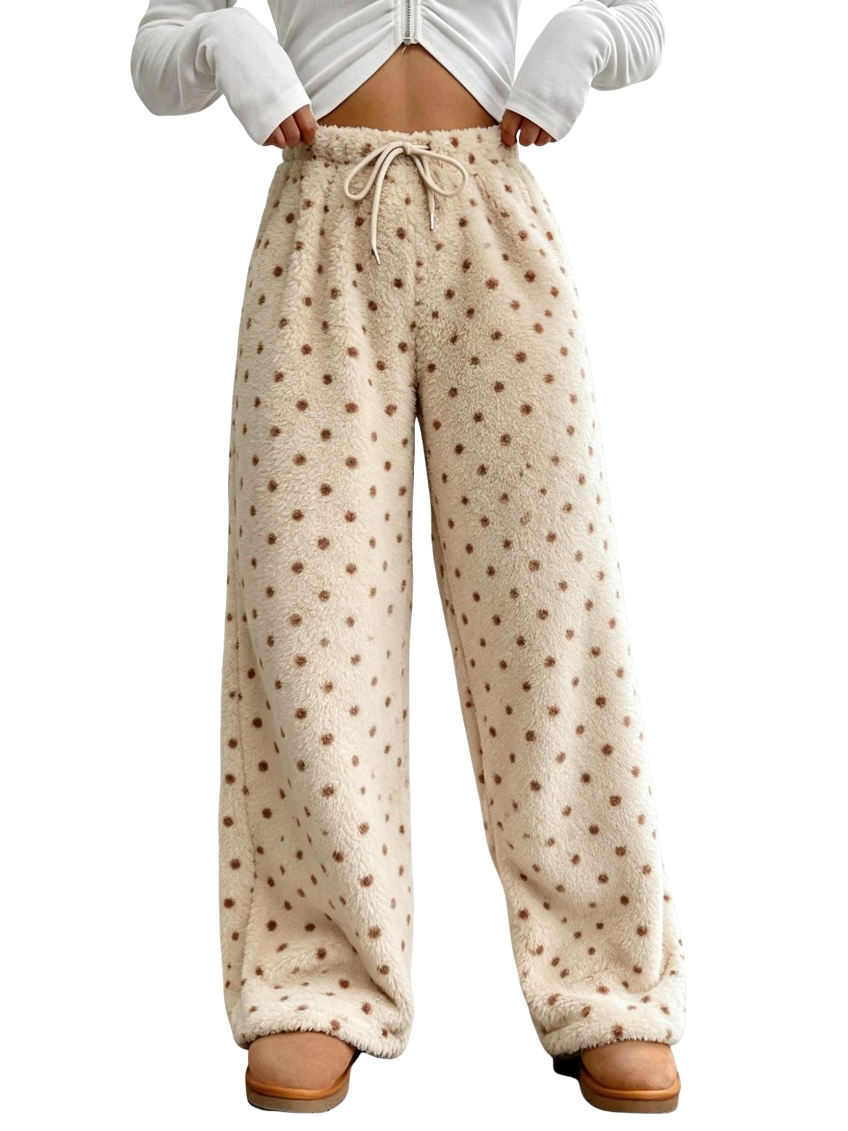 ZAFUL Women's Fuzzy Plush Pajama Pants Wide Leg Pj Bottoms Lounge Pants