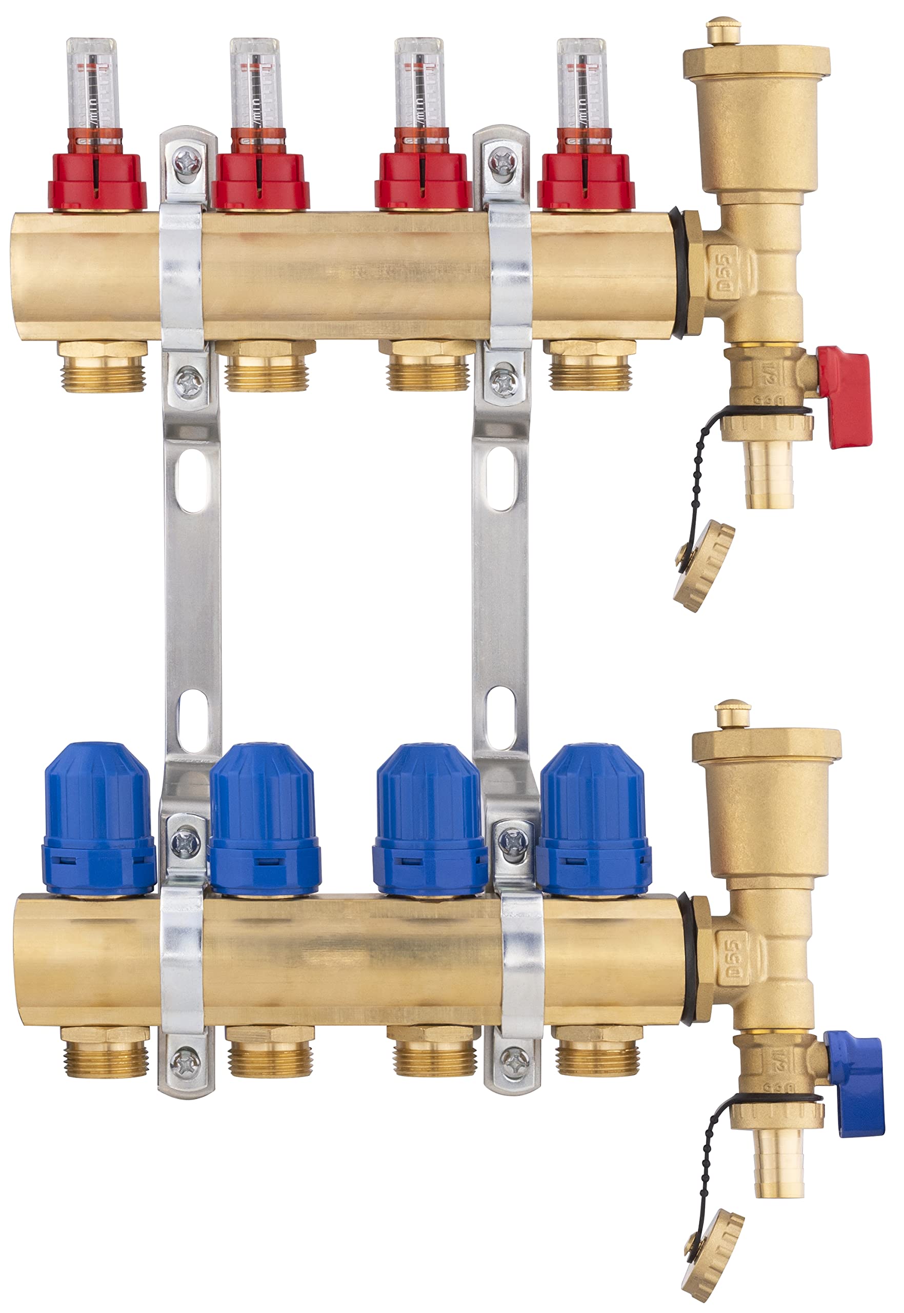Colector para Suelo Radiante de Latón con 4 Salidas/Retornos | Incluye Caudalímetro para Control Preciso | Alta Resistencia y Durabilidad | NOYON & THIEBAULT