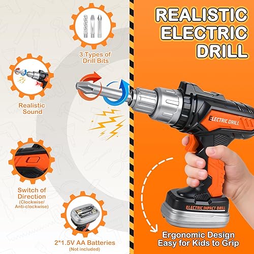 Miniatura 5 de Juego de herramientas para niños de 3 a 5 años con caja de herramientas y taladro de juguete, herramientas de juguete de simulación, herramientas de