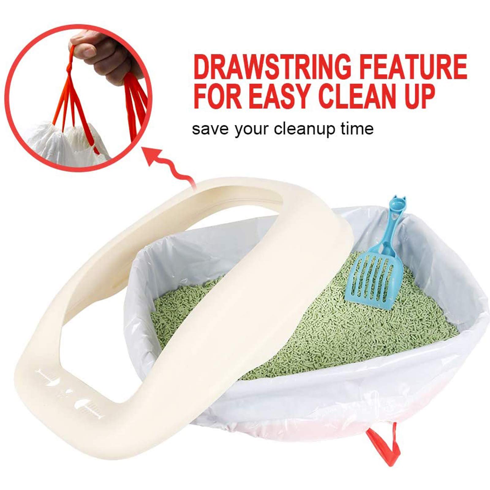 Bolsas De Basura para Gatos 3 Paquetes (30 Bolsas), Forro para Bandeja De Arena para Gatos con Cordón, Bolsa De Recambio Inferior,Adecuado para Botes De Basura Medianos Y Grandes