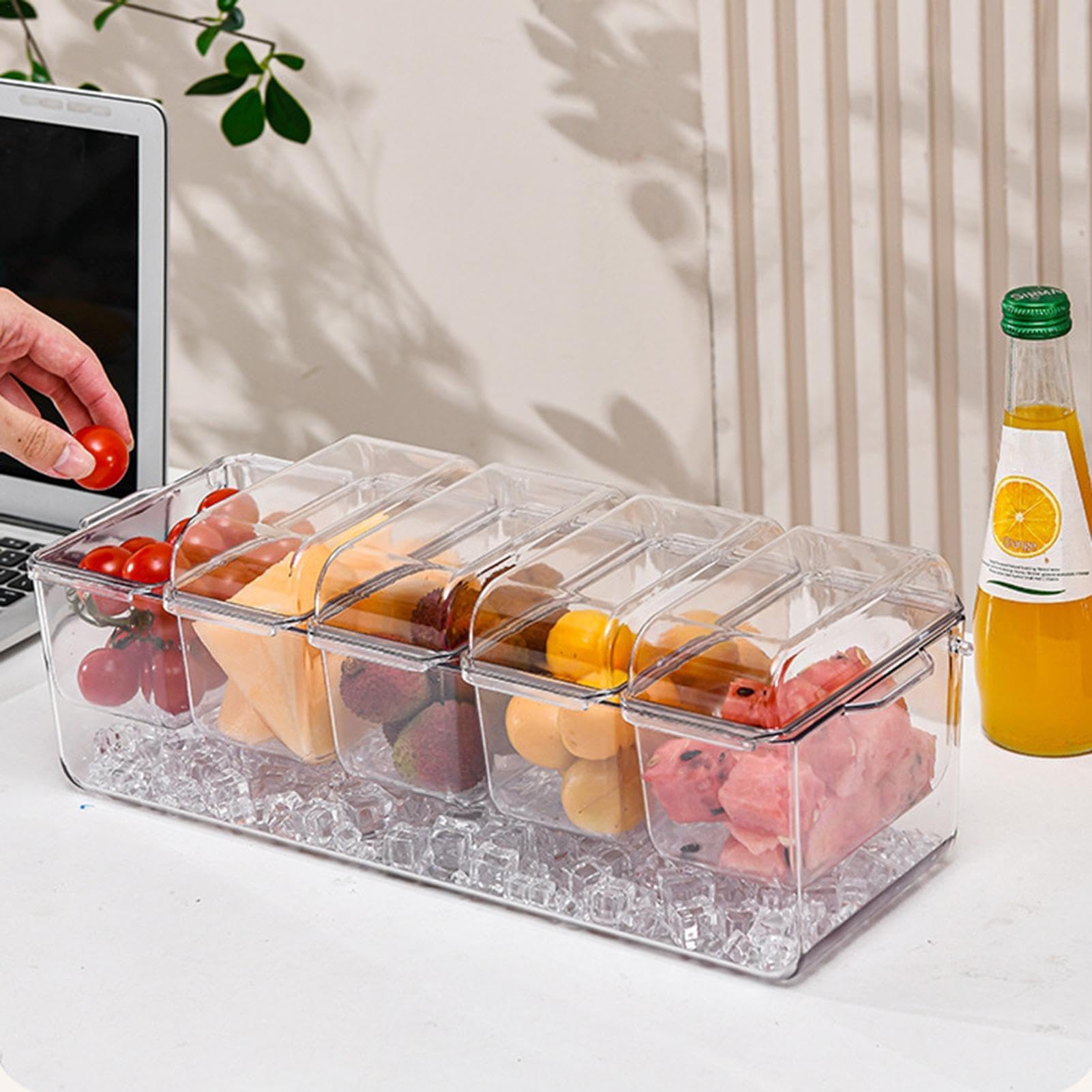 Soporte versátil para platos de refrigeración, soporte portátil para alimentos fríos para aperitivos de mariscos con compartimento para hielo, ideal para reuniones familiares y fiestas