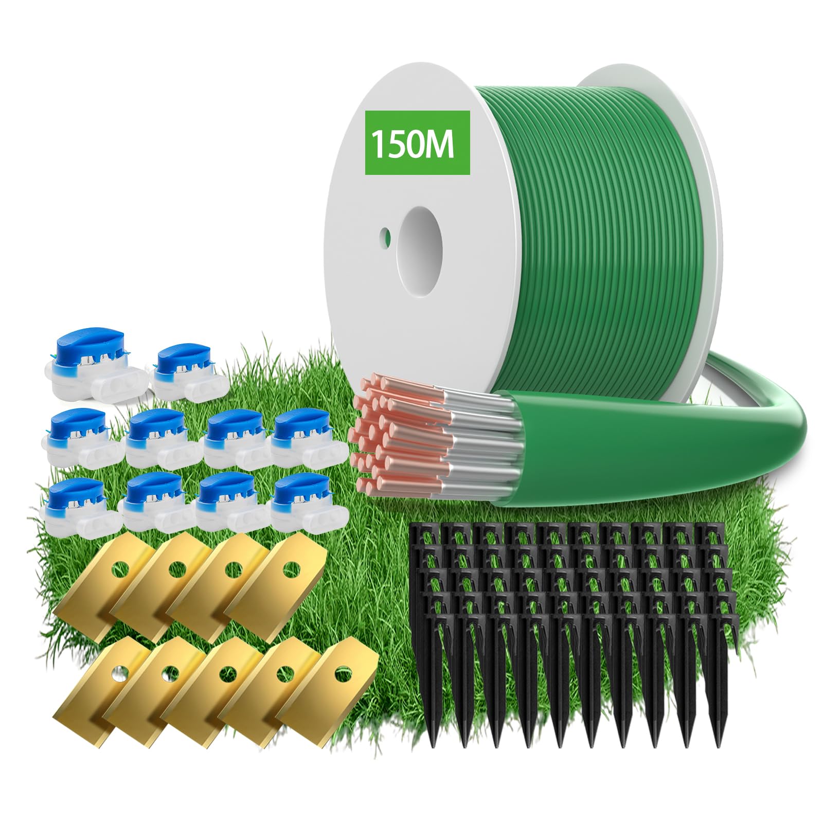 Câble de délimitation 150 m pour tondeuse robot – Fil de délimitation Headley Tools + 50 chevilles + 10 connecteurs + 9 lames en titane pour câble de recherche, compatible avec Gardena/Husqvarna/Worx