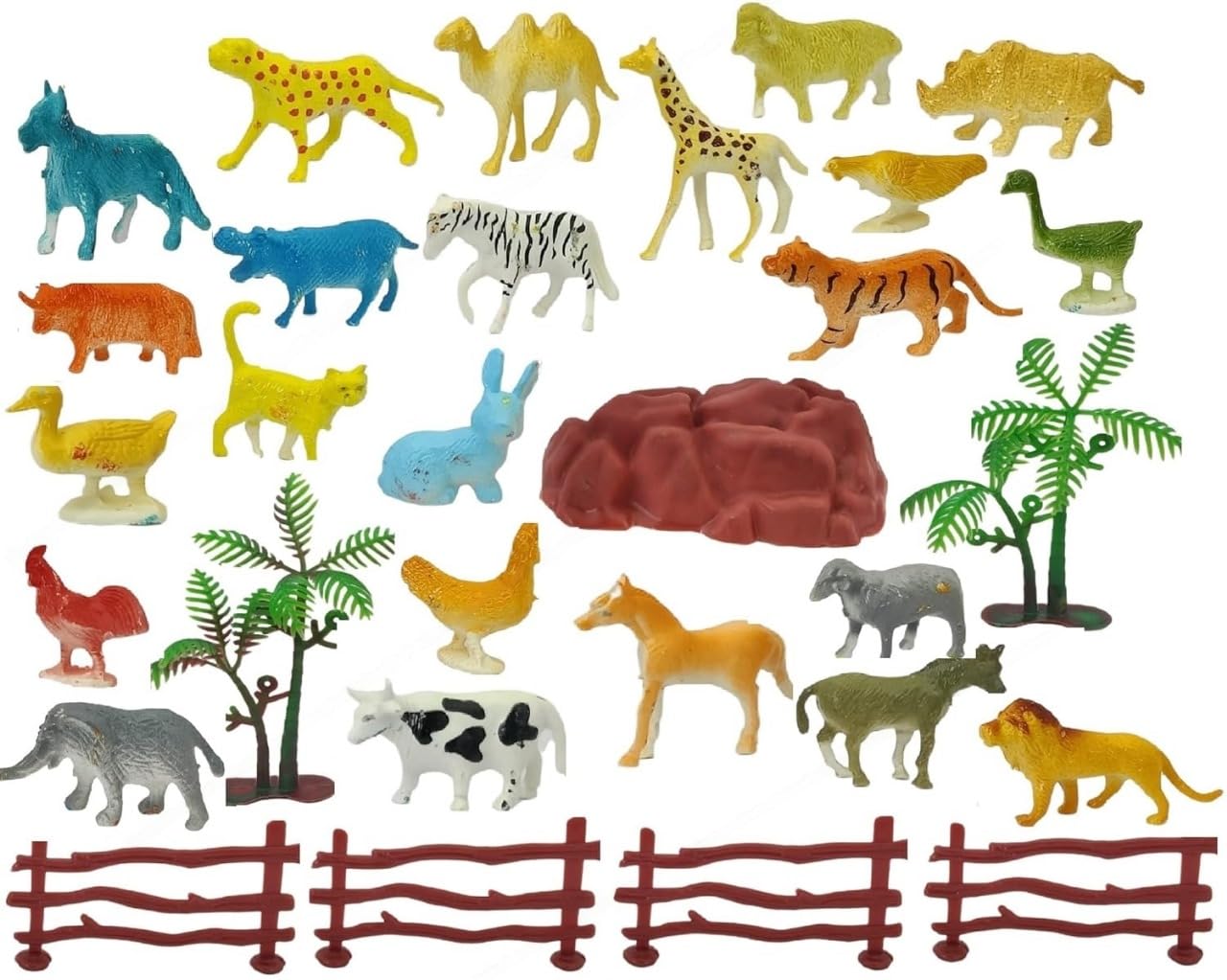 JAPSI Mini Jungle Animals Figure Toys Play Set of 31 Piece ( 24 Animal + 2 Tree + 1 Stone + 4 Fencing) | Learning Educational Animal Toy Set for Kids 3+and Toddler | Made in India | Multicolor (B0CQK6TVFS) Amazon Price History, Amazon Price Tracker