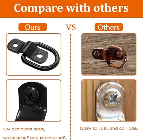 Miniatura 5 de Seamaka 10 ganchos de anclaje de anillos D de 14 de pulgada, anillos en D de acero negro resistente, capacidad de 2400 libras, para correas de