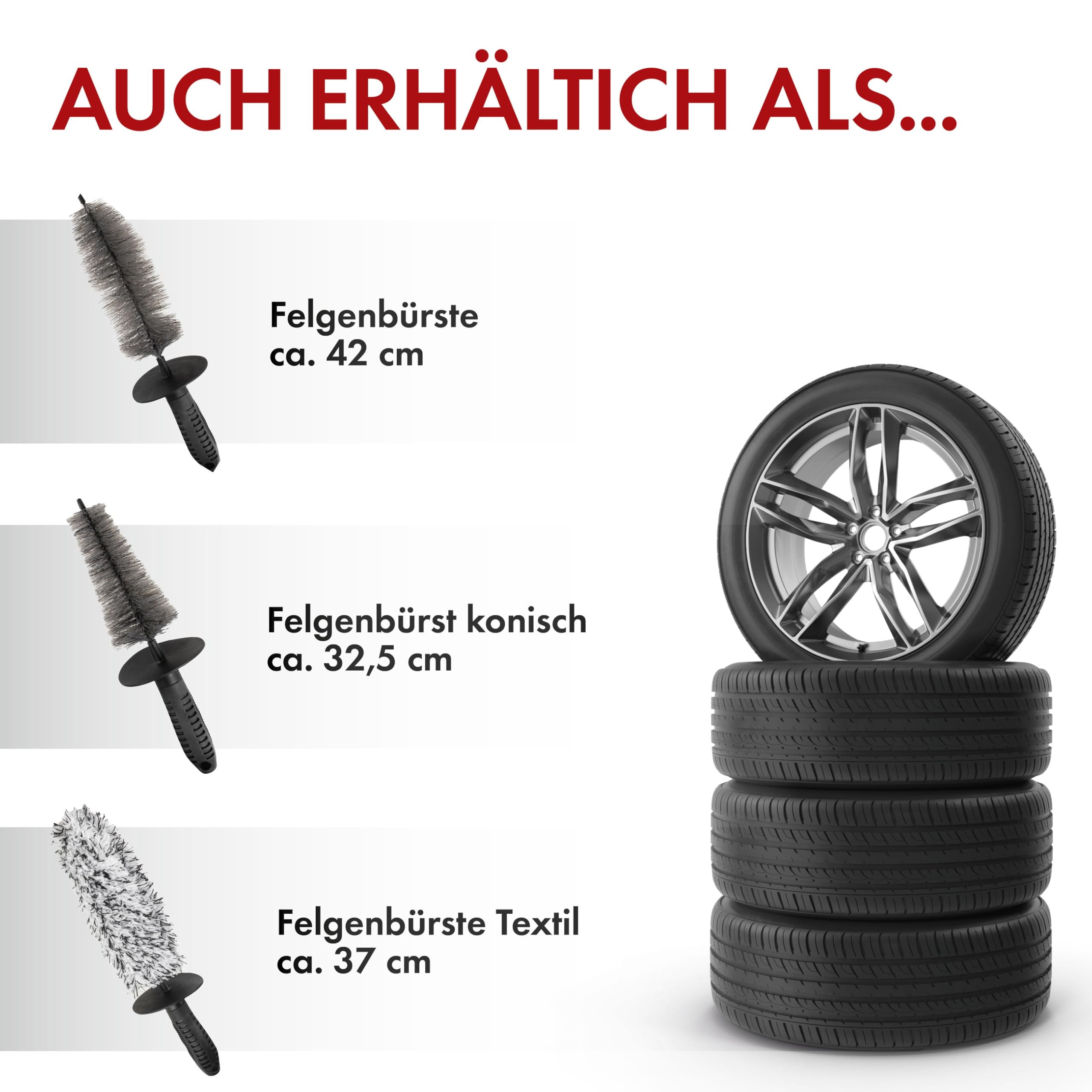 Walser Szczotka premium z mikrofibry, środek do czyszczenia felg z ergonomicznym uchwytem + ochrona przed pryskaniem do czyszczenia bez zarysowań i smug, elastyczna szczotka do felg samochodowych, 42