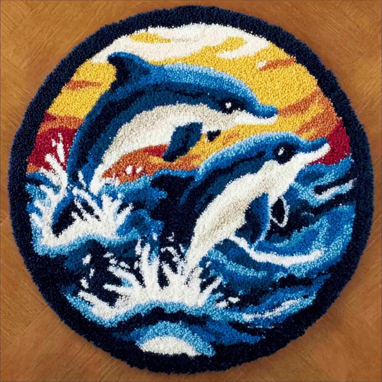 Kitquiver Rug Latch Hook Craft Kits Cartoon Dolphin 50x50cm