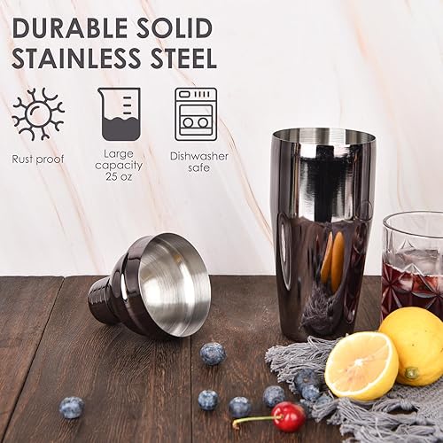 Miniatura 4 de Quilamix Kit de camarero con elegante soporte de bambú, juego de coctelera de 12 piezas de 25 onzas para bebidas mixtas, juego de herramientas