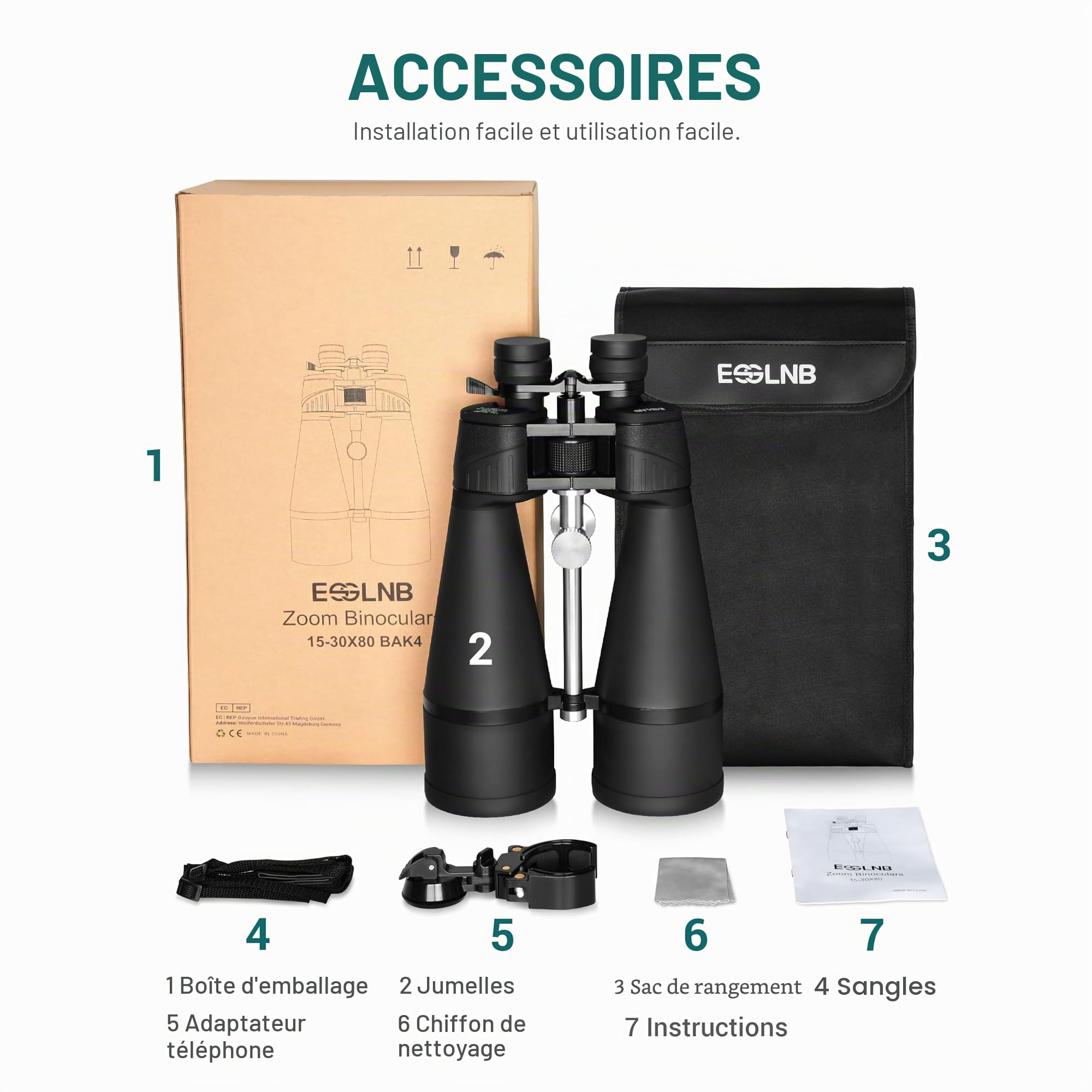 ESSLNB 15-30X80 Jumelles Astronomiques avec Trépied Intégré, Jumelles Géantes Grossissement Variable avec Adaptateur Téléphone, Prisme Bak-4 FMC pour Observation des Étoiles, Oiseaux et Chasse