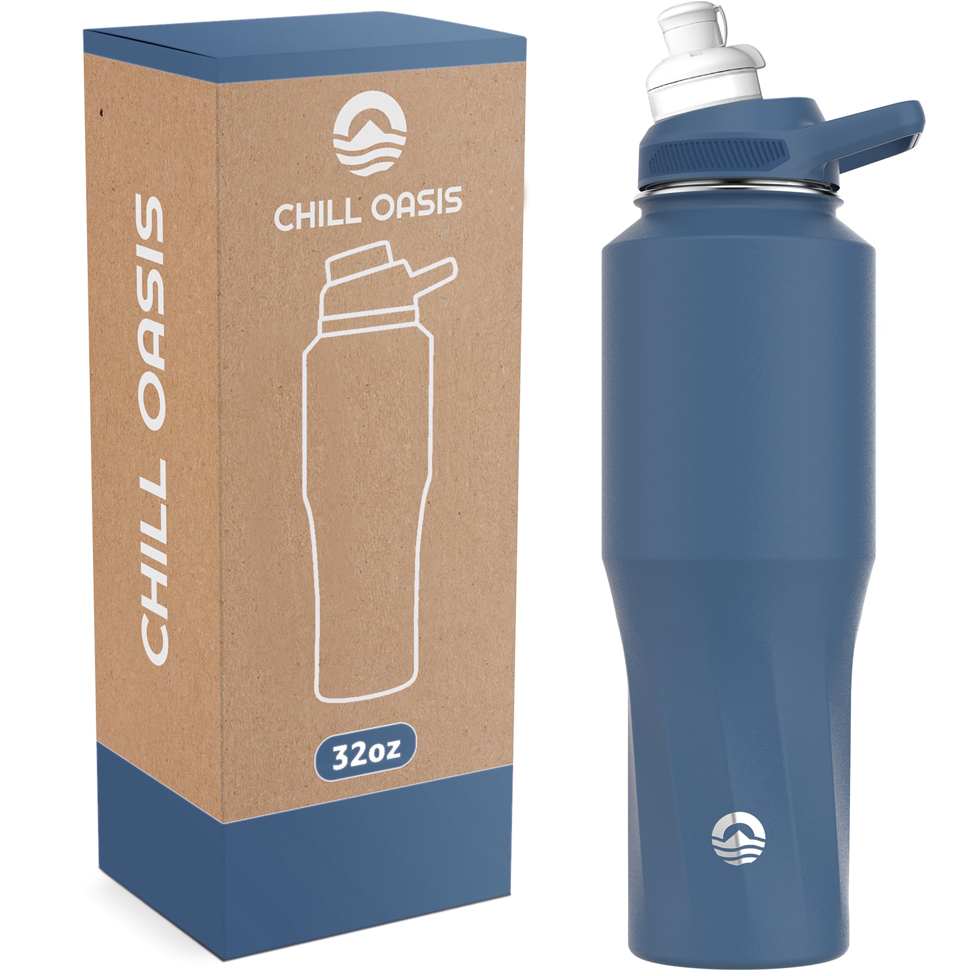 Chill OasisWater Bottle | Compatible With Popular Flavor Cartridges | BPA Free, Leak Proof, Double-Walled Vacuum Insulated Stainless Steel, and Dishwasher Safe | Cold for 24 Hours (Navy, 32oz)