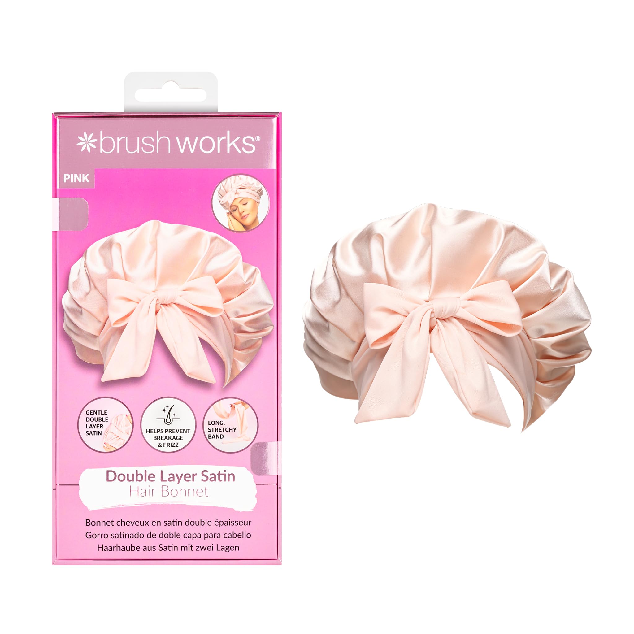 Brushworks Unisex Pink Double Layer Satin Hair Bonnet - Ballet