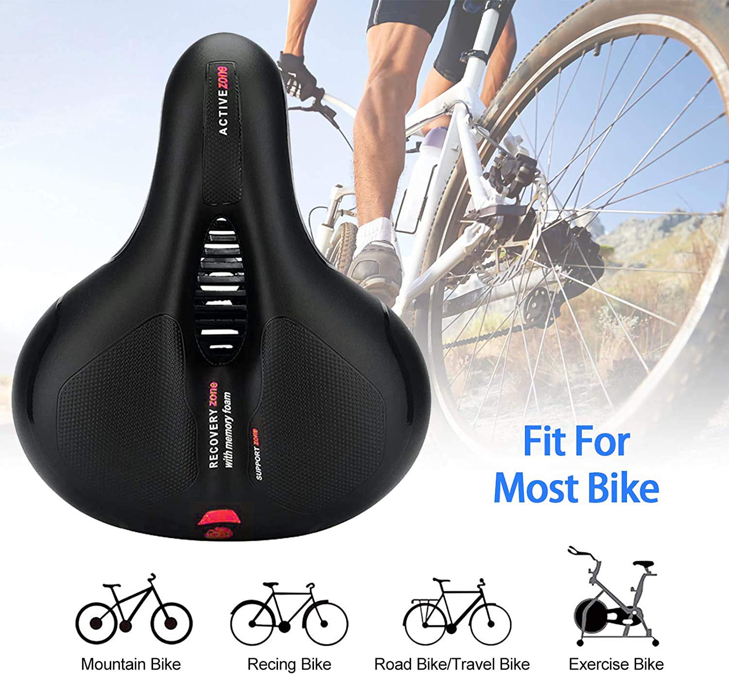 Selle De Vélo,Mousse À Mémoire Creuse, Selle Large Avec Bande Selle De Vélo,Mousse À Mémoire Creuse, Selle Large Avec Bande