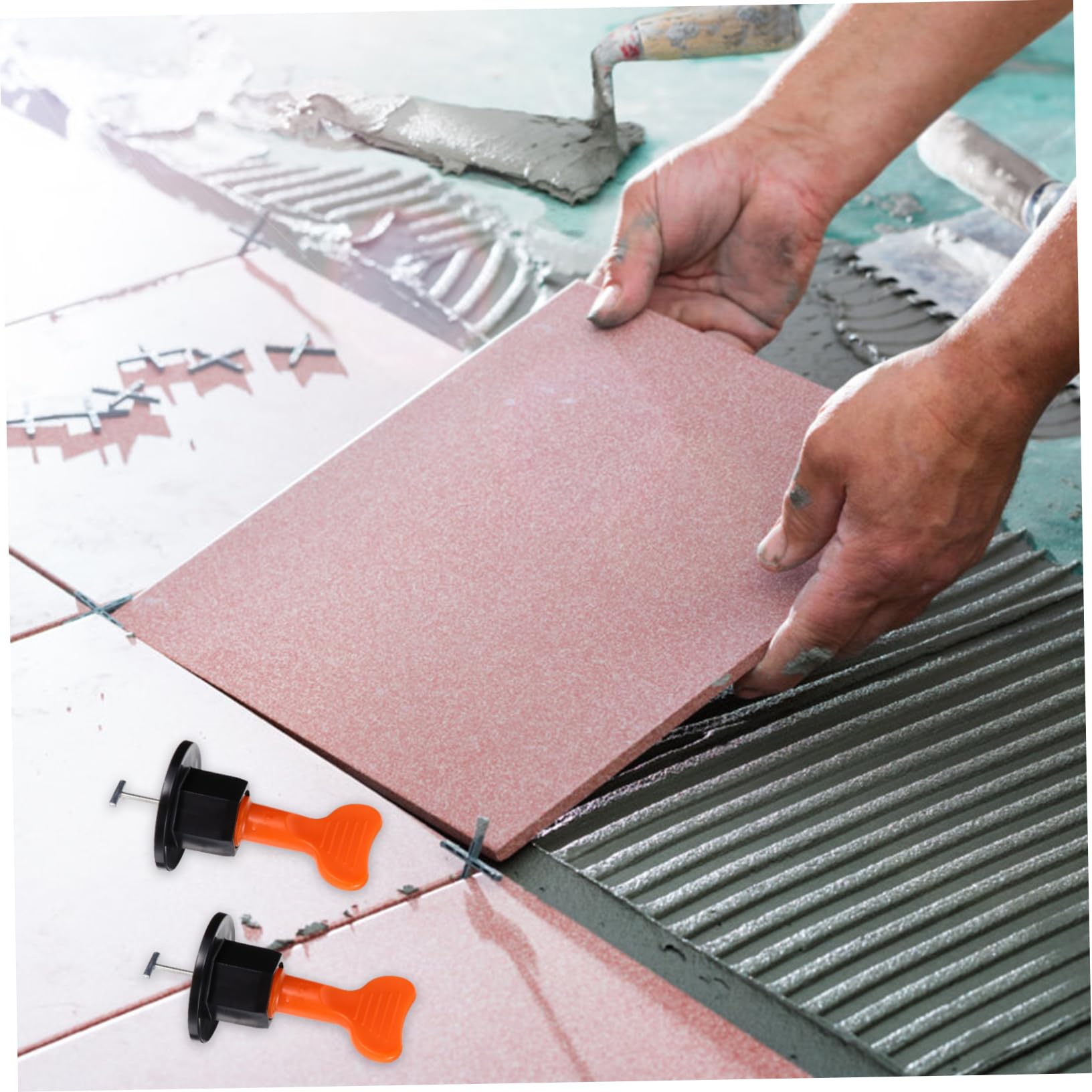 NUOBESTY Système de Nivellement de Carrelage Réutilisable Plastique, Cales D'espacement 100 Pièces Aiguilles Interchangeables, Outils de Bricolage pour Pose Murale et Sol, Kit 2 Packs