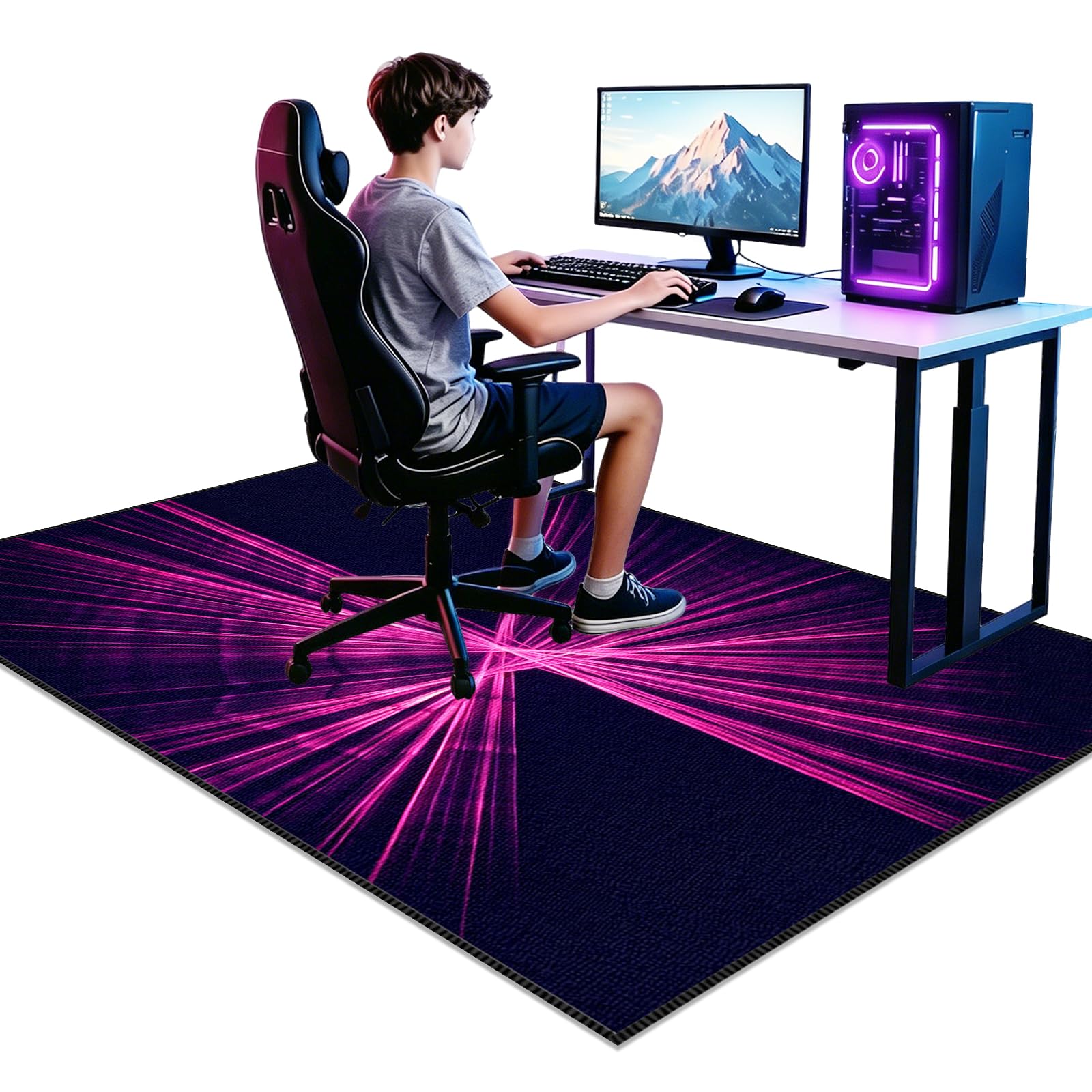 Voxirum Gaming Area Rug, Gaming Rug For Boys Bedroom 60 x 70cm Game Carpet, 3D Non-Slip Area Rug, Washable Floor Mat for Bedroom Living Playroom Home Decor, Boys Rug Gift Game Room Rug Gamer Rug