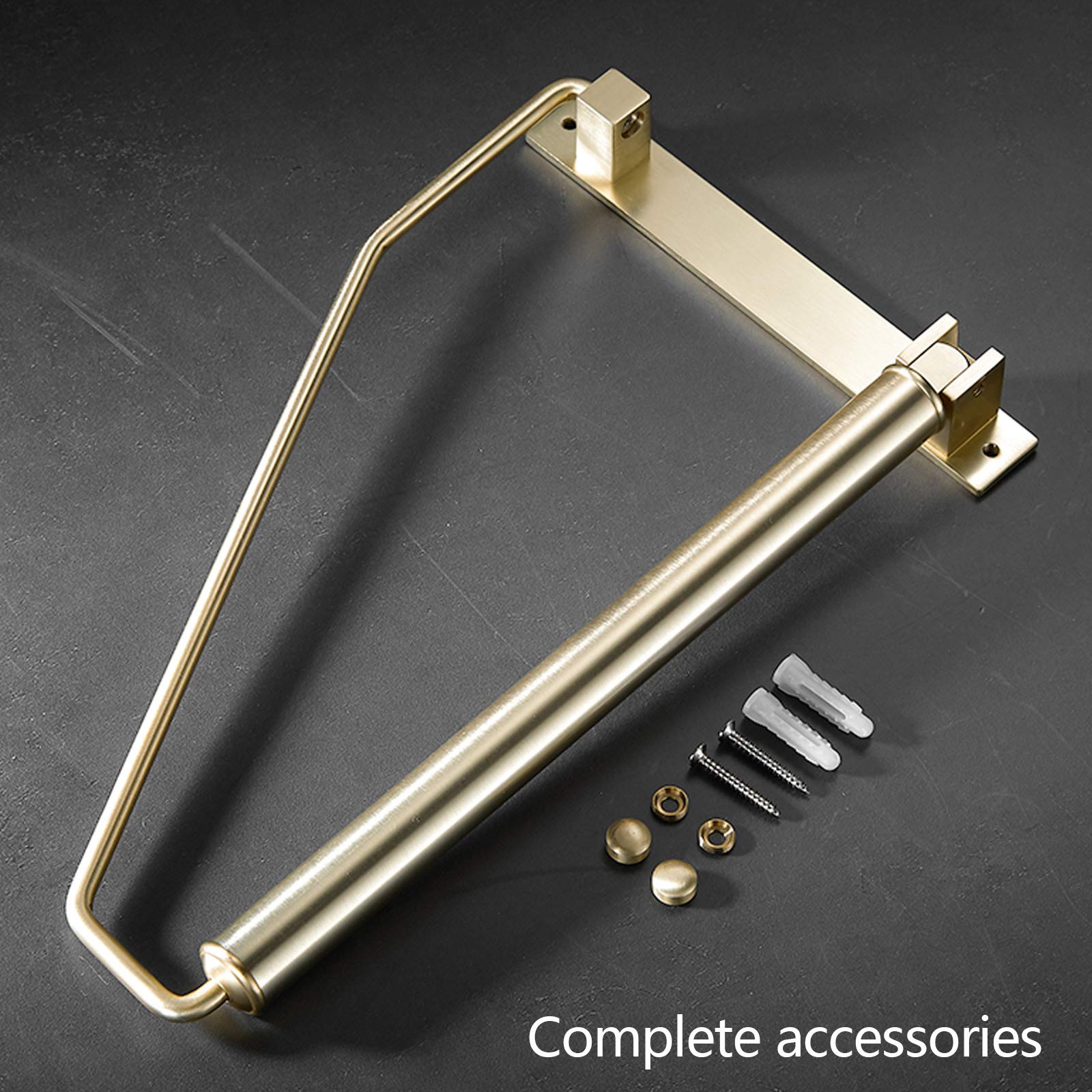 Portasciugamani pieghevole ad anello a 180° montato a parete, portasciugamani per bagno cucina, processo di disegno della superficie del materiale in ottone, oro opaco