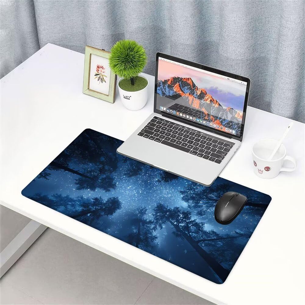Niebieska podkładka pod mysz podkładka pod mysz 1000 x 400 x 3 mm mata do gier las mata biurkowa ochraniacz na biurko akcesoria do gier poprawa precyzji i szybkości dla graczy PC Laptop Office f-190