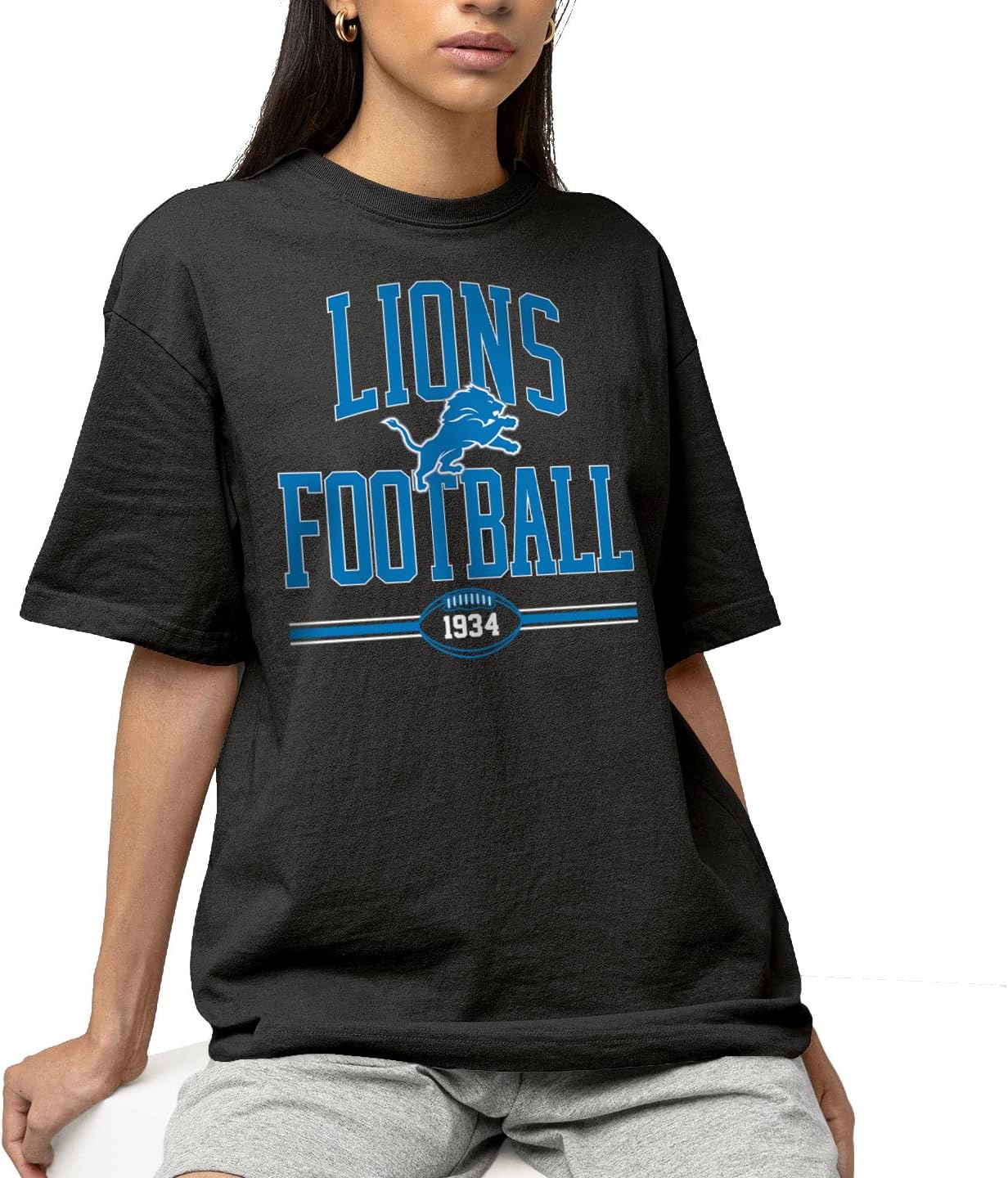Hybrid Sports NFL Football Arch - Men's and Women's Short Sleeve T-Shirt - Size Small Detroit Lions - Black - Image 2