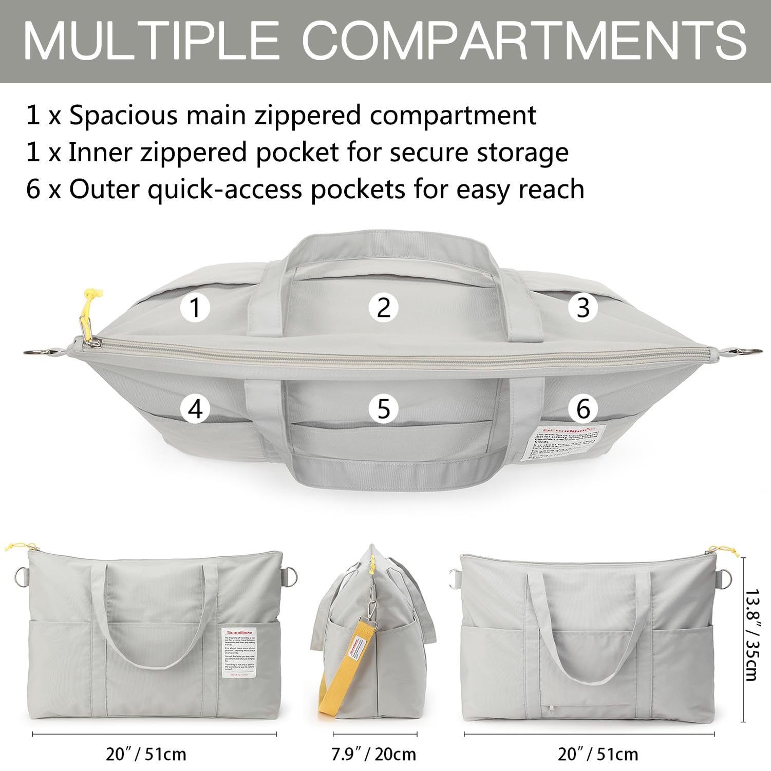 VanFn Duffle Bags, Damen-Sporttasche, Reisetasche, Reisetasche, Wochenendtasche, Crossbody-Tasche, leichter Gepäck-Rucksack, Schulterhandtasche für Herren, Scandihome-Serie, grau, 20 x 13.8 x 7.9