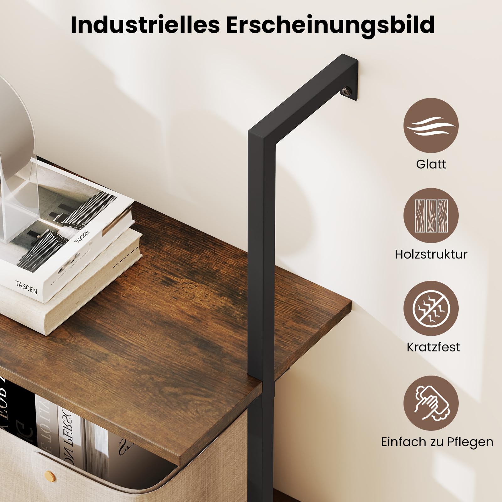 COSTWAY 4-stöckiges Wandregal, schwebendes Leiterregal Wandmotage, Wandmontiertes Leiter-Bücherregal aus Holz für Wohnzimmer, Küche, Bar, Büro, 76 x 30 x 163 cm