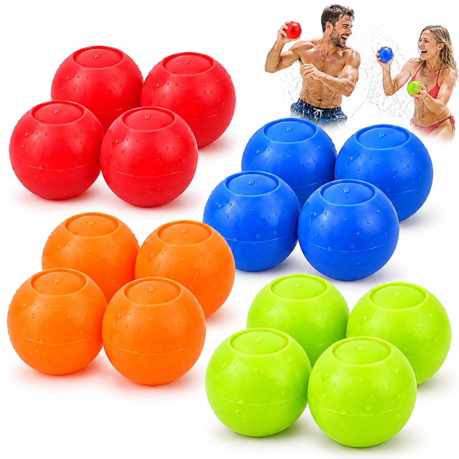 Reusable Water Balloons, Self-Sealing Silicone Water Balls, 16-Pack, 6 cm