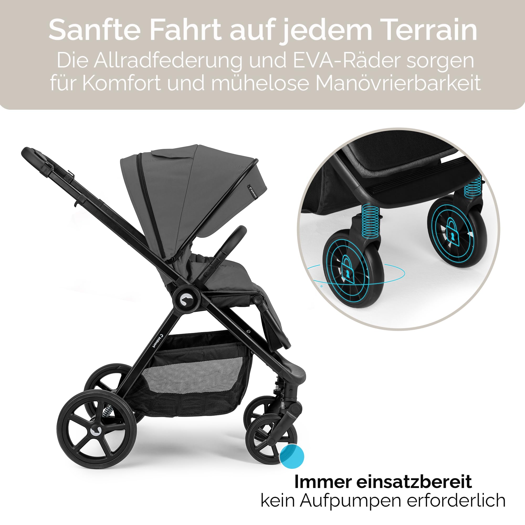 Älskar Passeggino reversibile, pieghevole, compatto, fino a 22 kg, schienale regolabile, tetto di protezione UV, cintura a 5 punti, copertura antipioggia, zanzariera, borsa grigio scuro