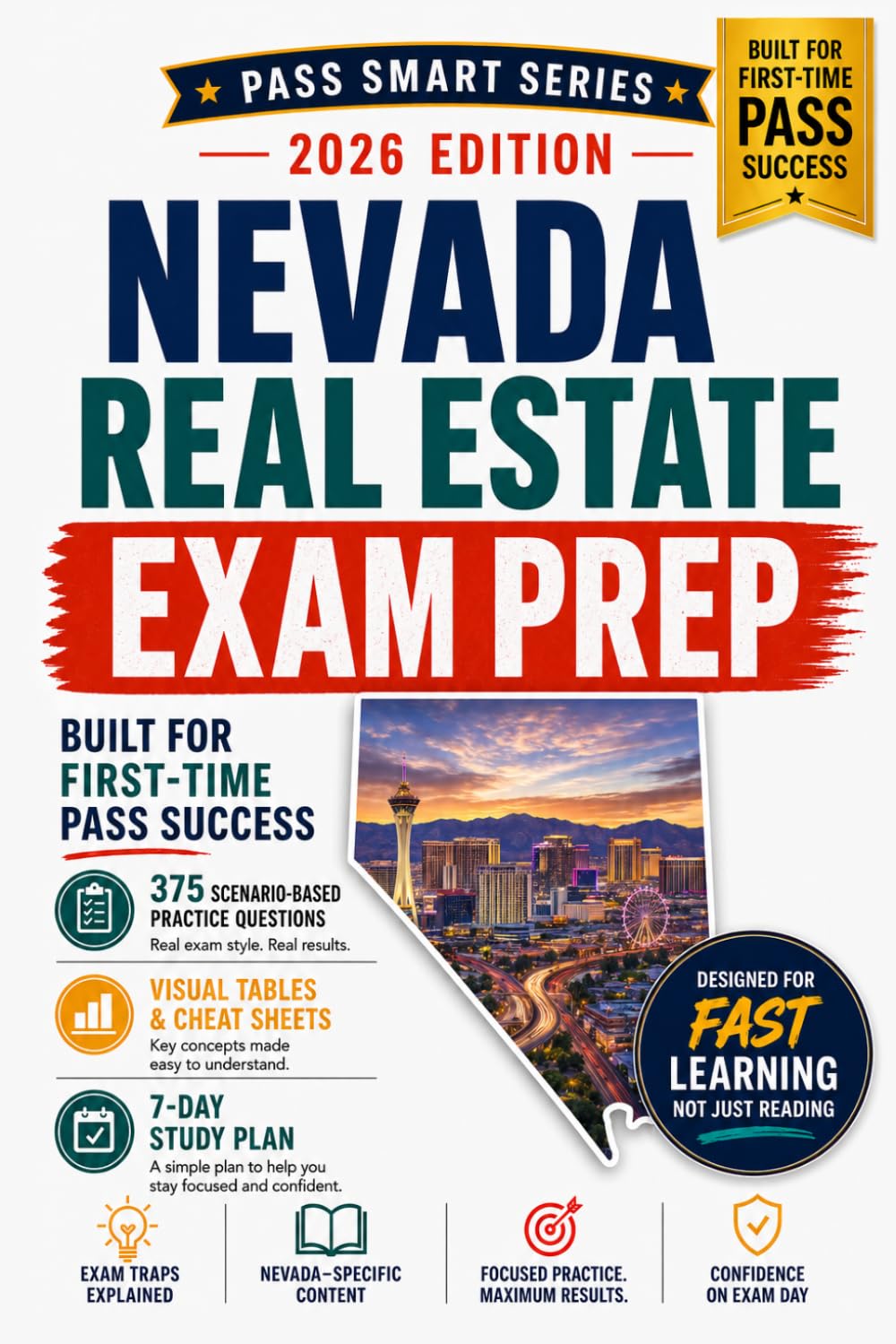 Nevada Real Estate Exam Prep 2026: 375 Practice Questions, Nevada Law Review, Exam Traps, Visual Study Tools, and Study Plans for the Salesperson, ... and Broker Exam (Pass Smart Series)