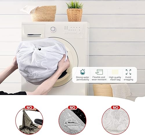 Miniatura 7 de OTraki Bolsas de lavandería medianas de malla con cordón de 24 x 20 pulgadas, bolsas de malla para lavandería, paquete de 2 bolsas de red para ropa