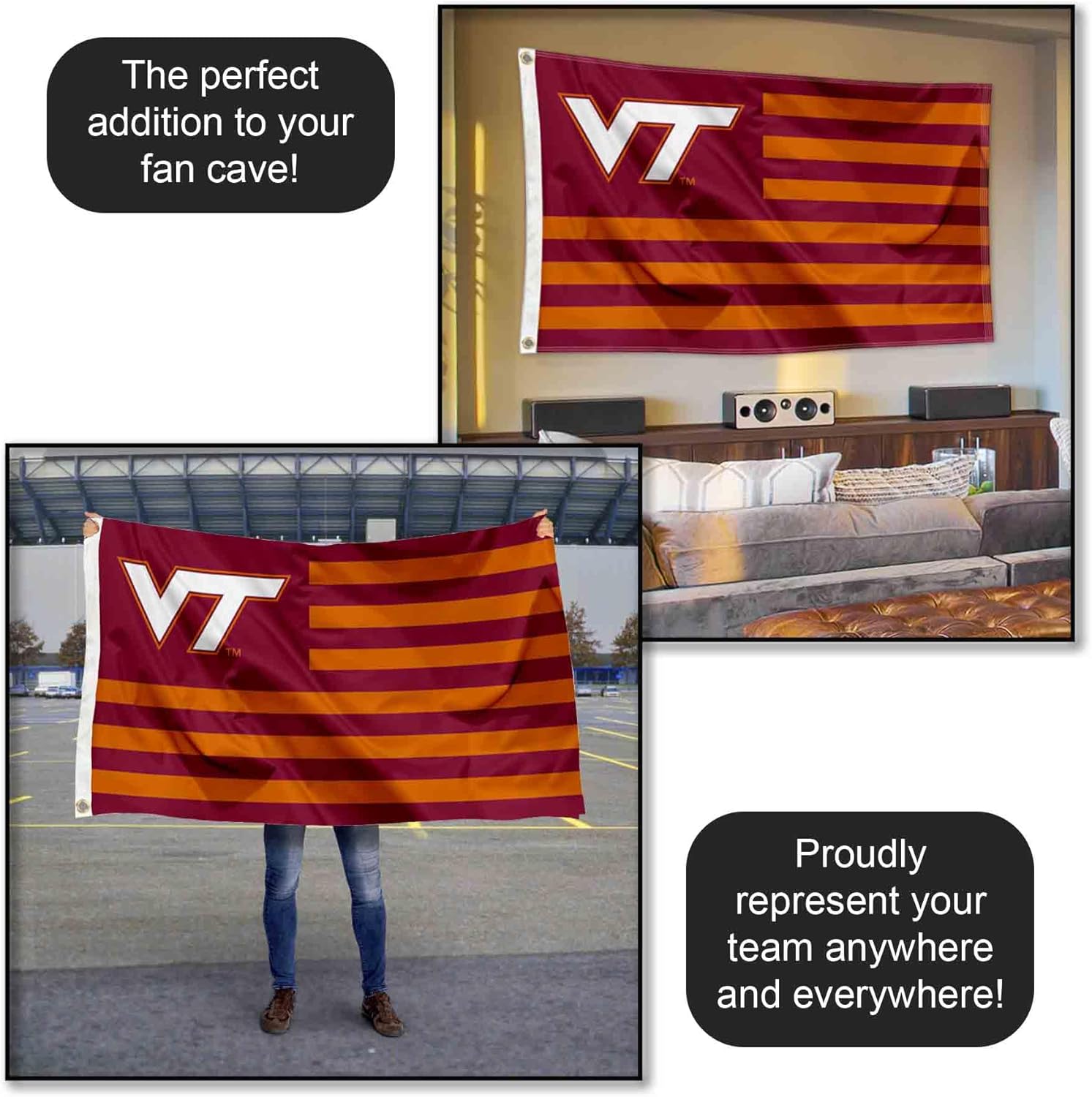 VA Tech Hokies American Stripes Nation Flag - Image 5