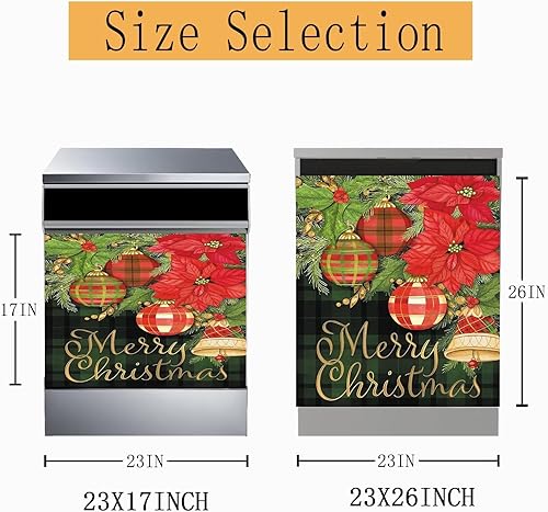 Miniatura 4 de Cubierta magnética para lavavajillas, diseño de flores rojas para cocina, decoración de campanas de Navidad, calcomanía de Navidad de granja,